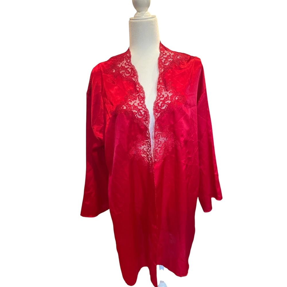 Vintage Victoria's Secret Red Ruby Lace Robe Y2K Romantic Lingerie Sleepwear